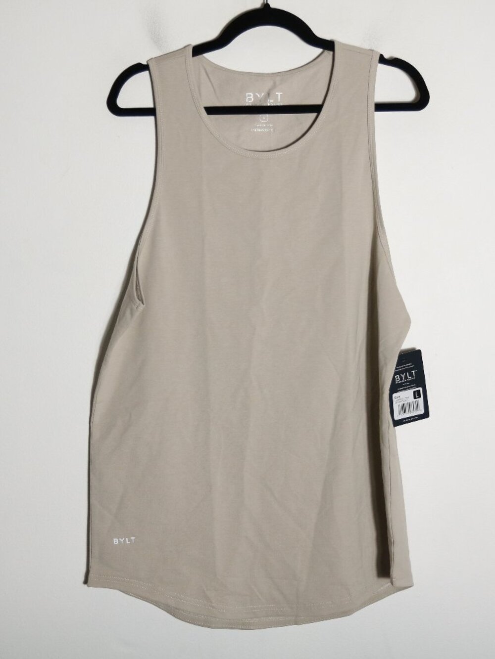 BYLT Basics LUX Drop Cut Tank Mens Large Heather Dove Athletic Stretch Workout